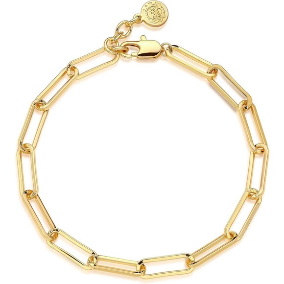 Paperclip Bracelet Gold Paper Clip18k Gold Plated Link Stacking Bracelet Gift - Picture 4 of 4